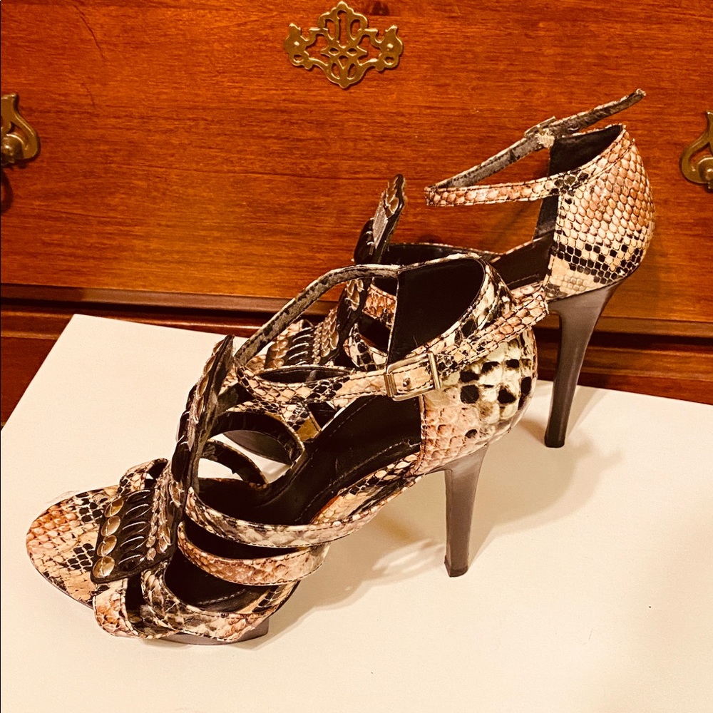 BCBG heels snake skin look with bejeweled front - Picture 3 of 5
